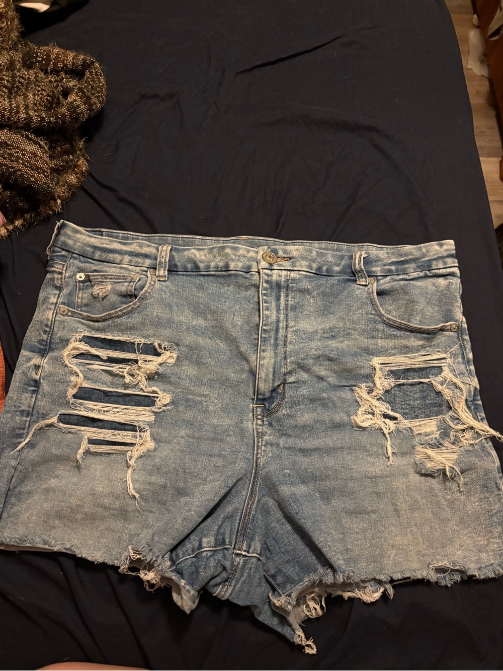 American Eagle Outfitters Light Blue Distressed Denim Shorts